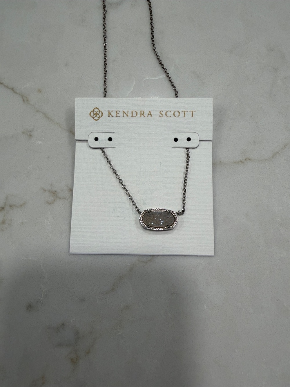 Kendra Scott Elisa Silver Drusy Bar Necklace - light pink Sparkle